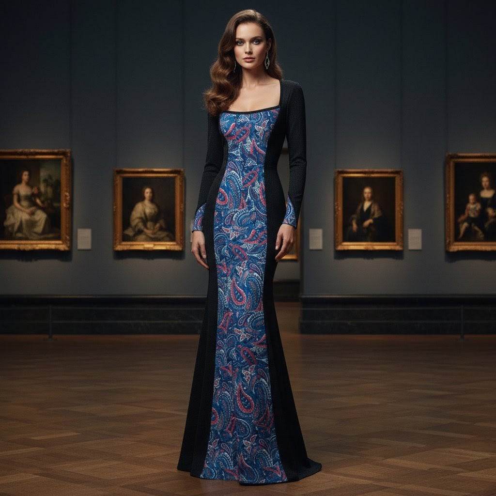 Paisley and Jersey Gown