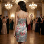 Floral Brocade Satin Print Shift Dress