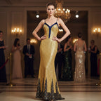 Gold sequin and jacquard Lauren Dress