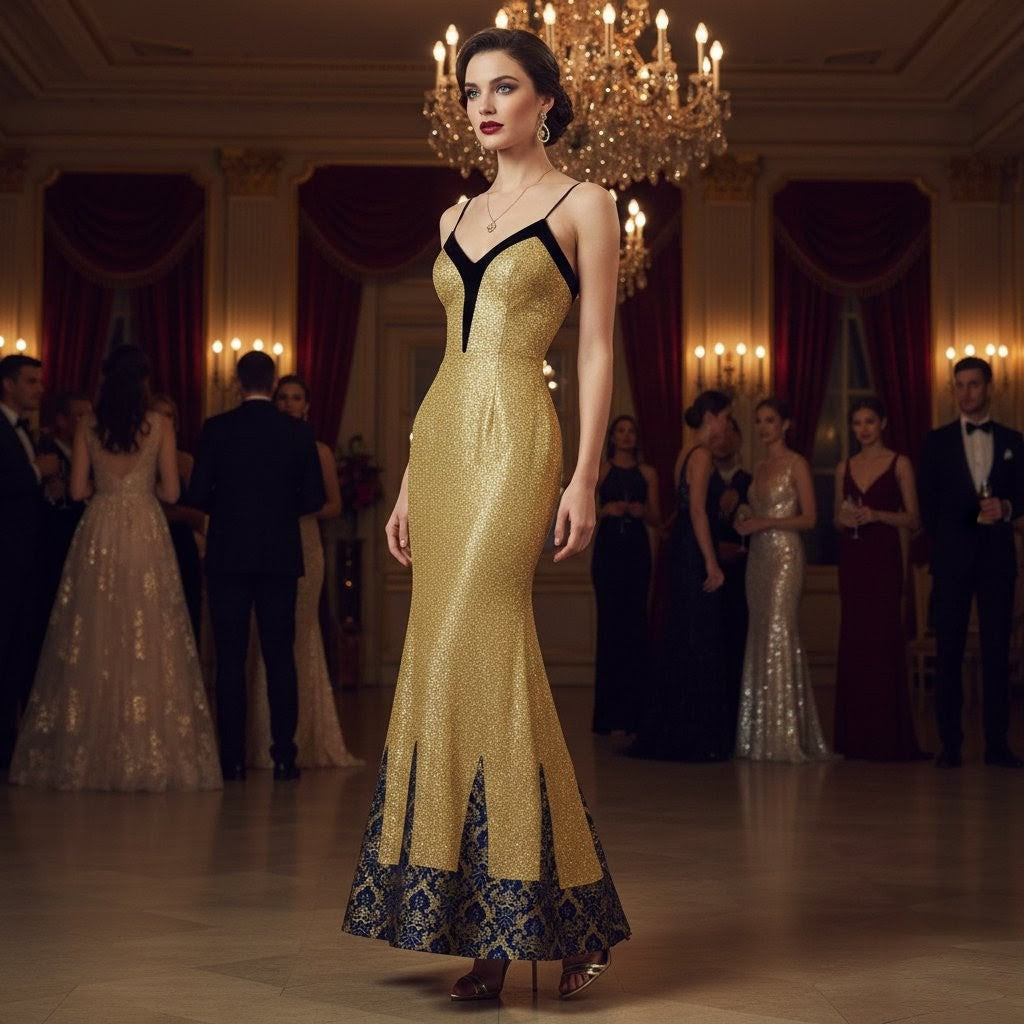 Gold sequin and jacquard Lauren Dress