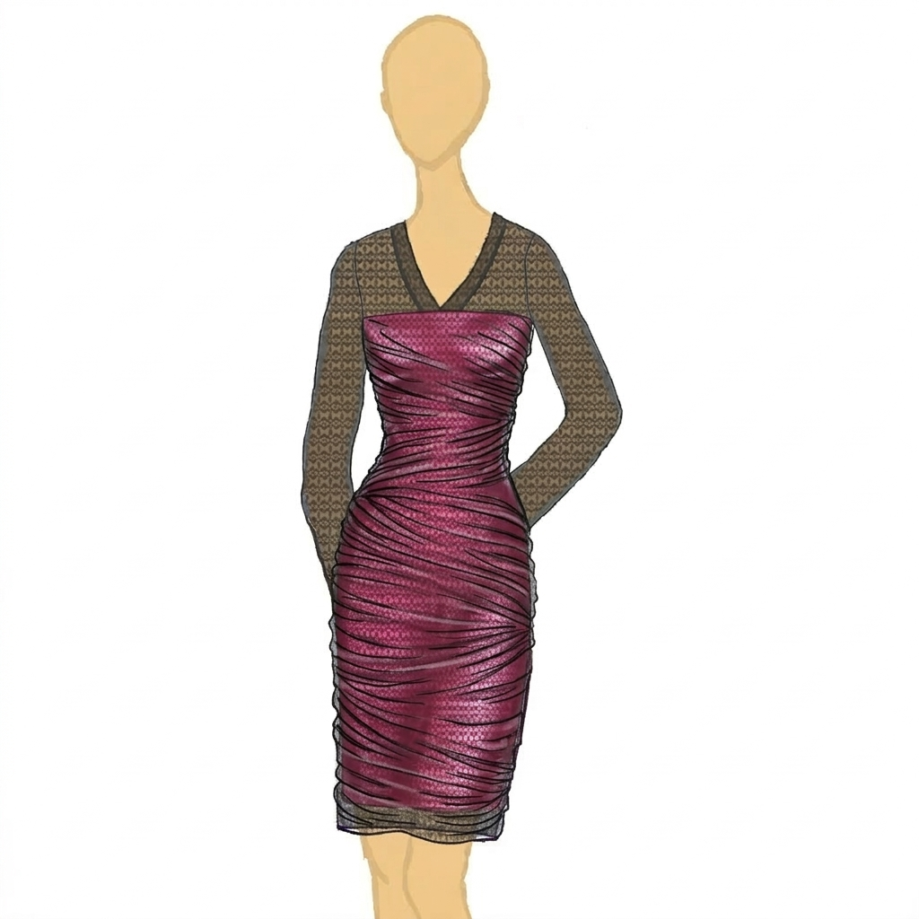Satin and Mesh Ruched Shift with net Sleeves