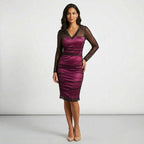 Satin and Mesh Ruched Shift with net Sleeves