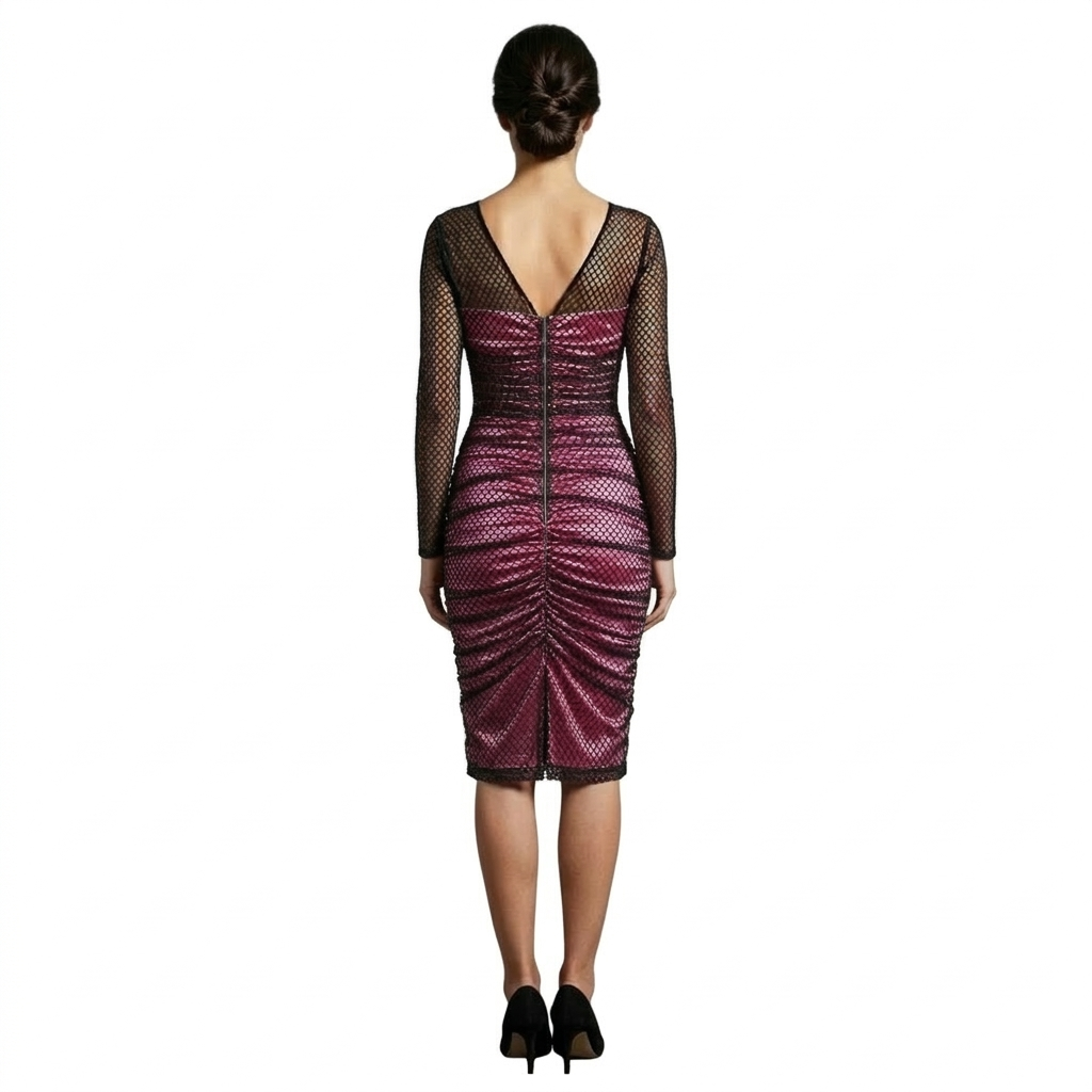 Satin and Mesh Ruched Shift with net Sleeves