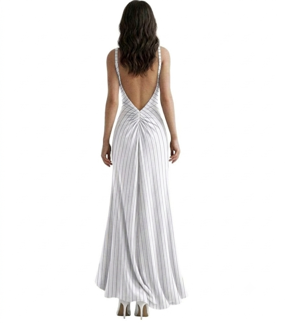 Reversible Backless Jersey Dress White/Stripe