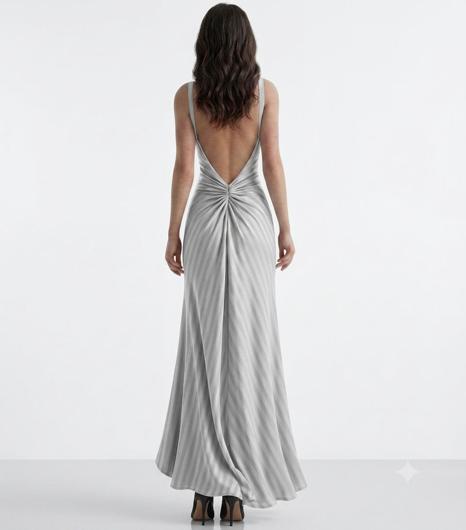 Reversible Backless Jersey Dress Grey/Stripe
