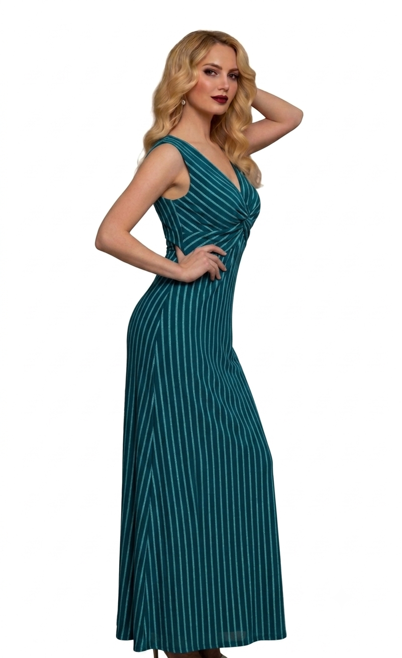 Reversible Backless Jersey Dress Teal/Stripe