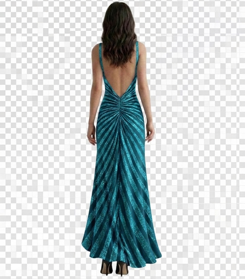Reversible Backless Jersey Dress Teal/Stripe