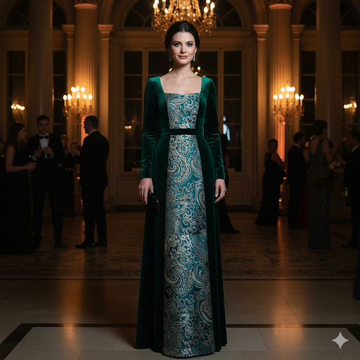 Laced Velour Gown - Green