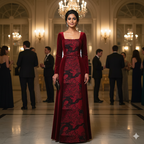Laced Velour Gown - Red
