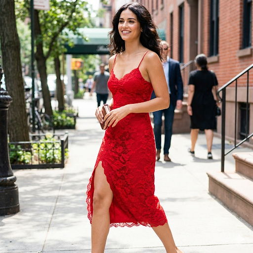 Latin Style Dress Red Lace