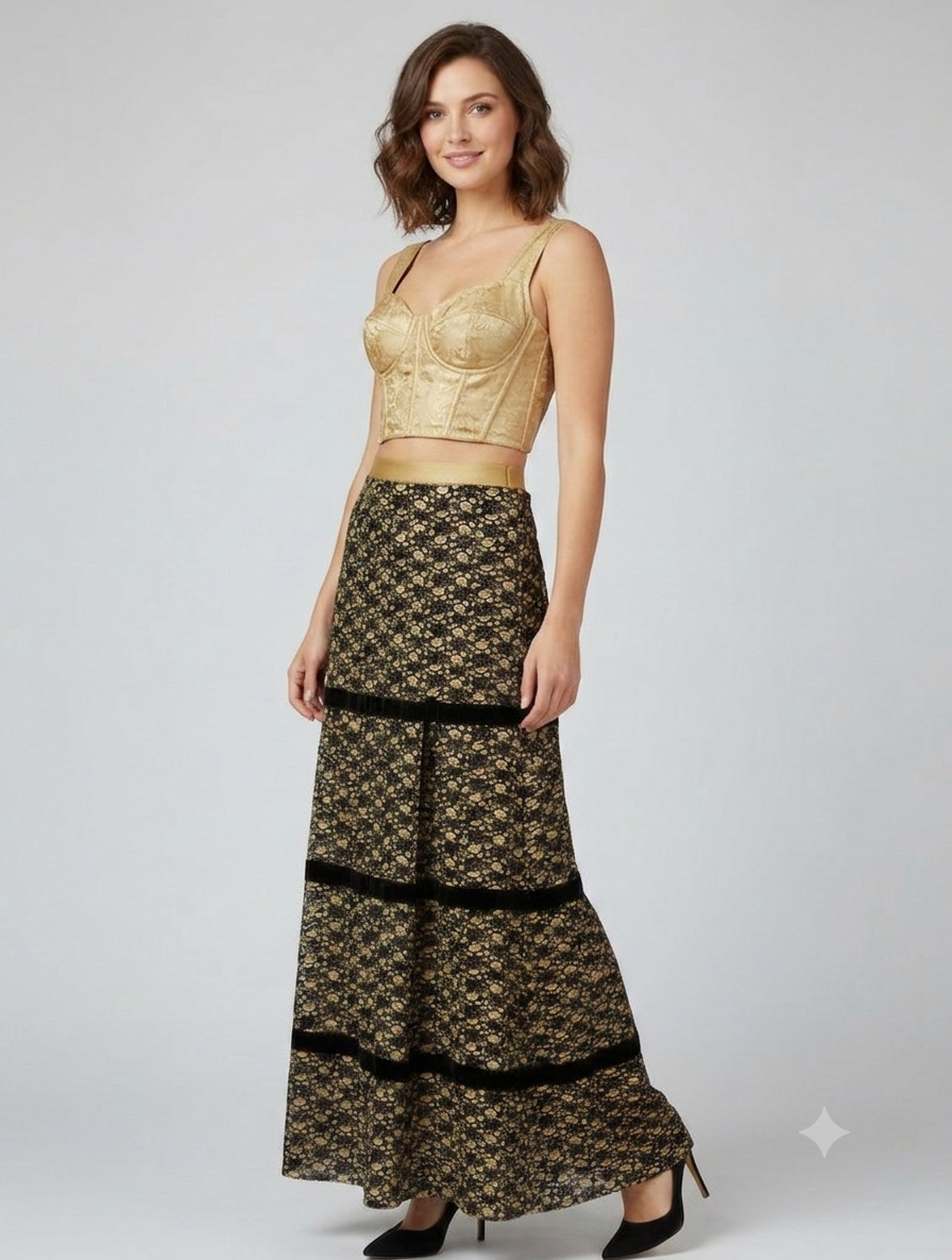 Cotton Prairie Skirt Gold and black