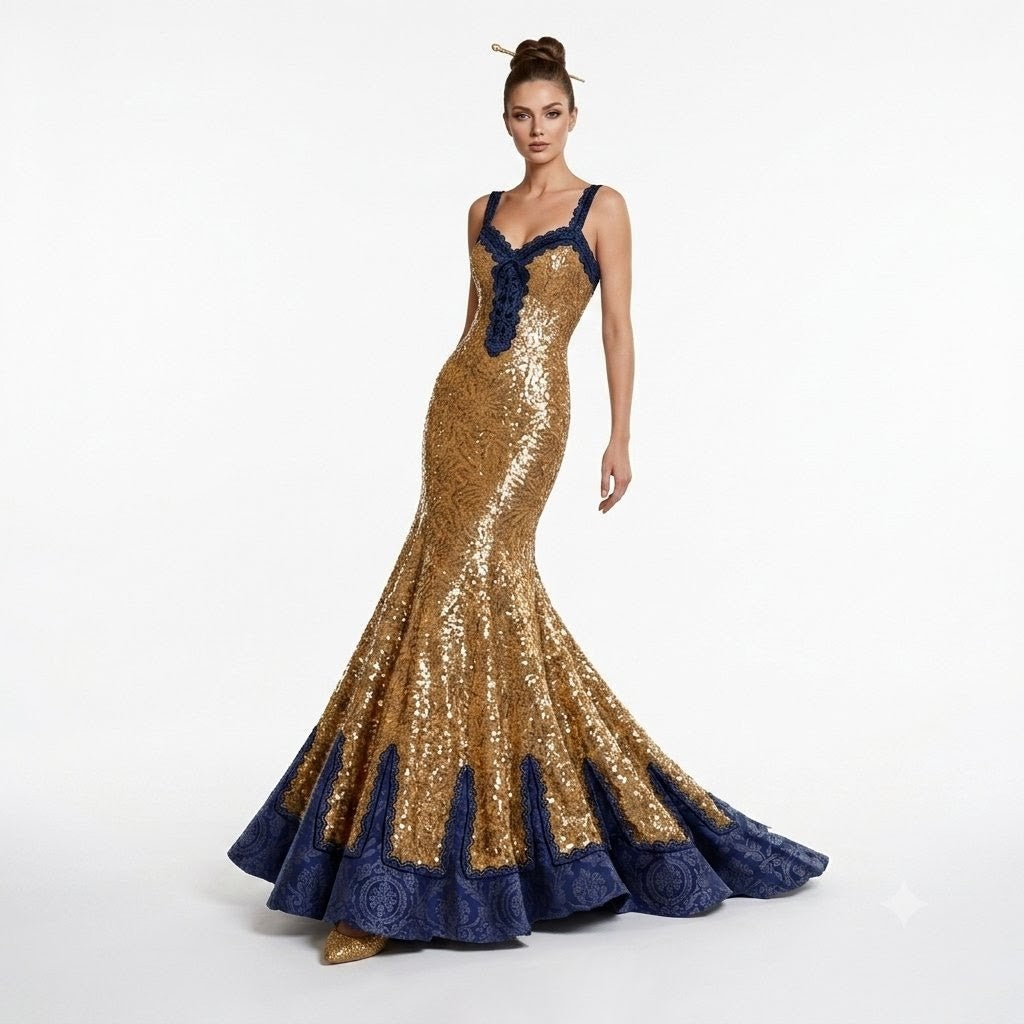 Gold sequin and jacquard Lauren Dress