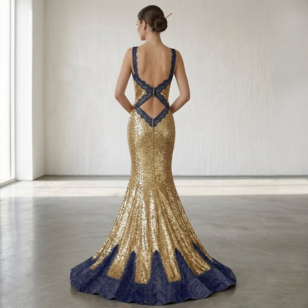 Gold sequin and jacquard Lauren Dress