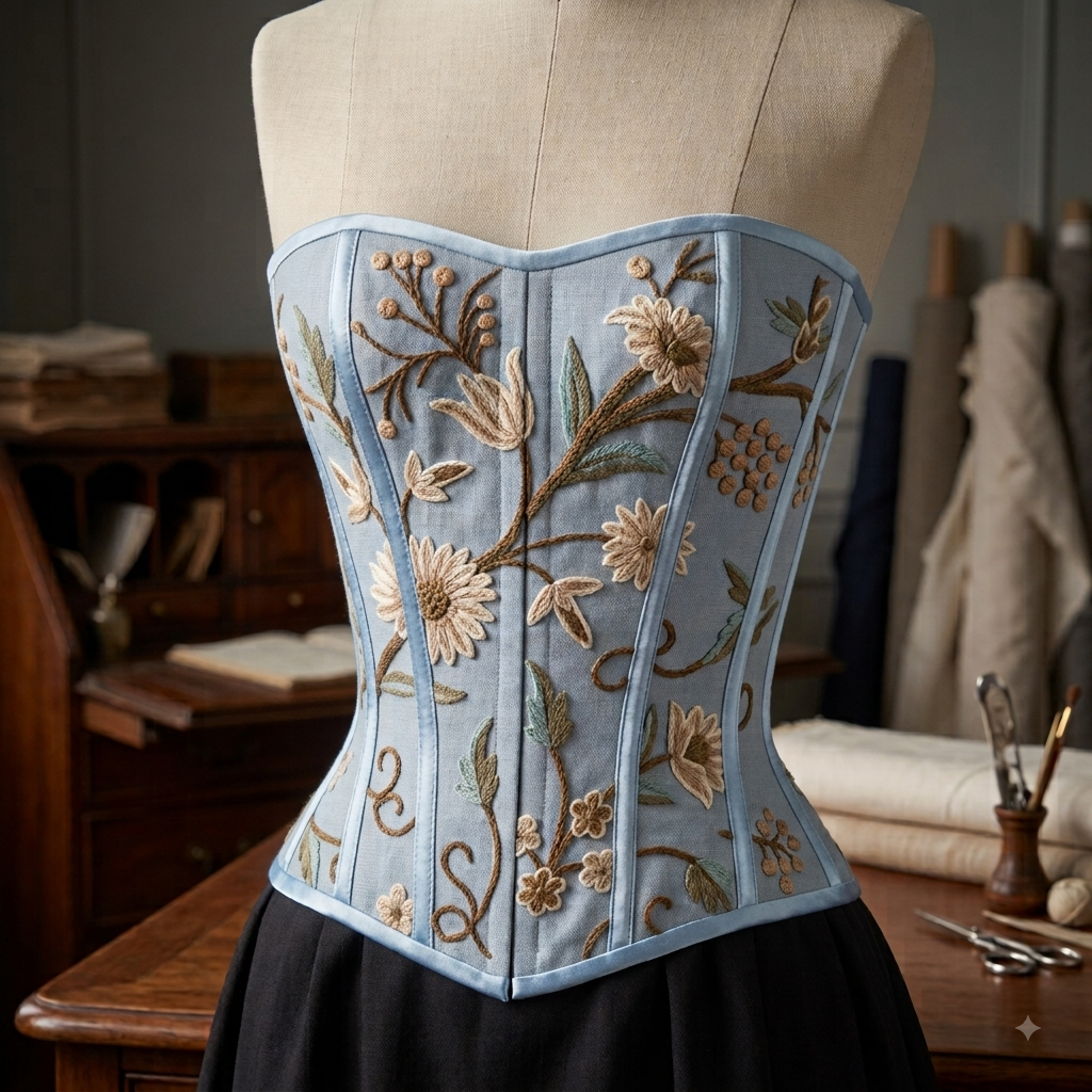 Regency Blue Silk Corset