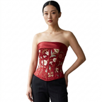 Red Chinese Silk Brocade Corset