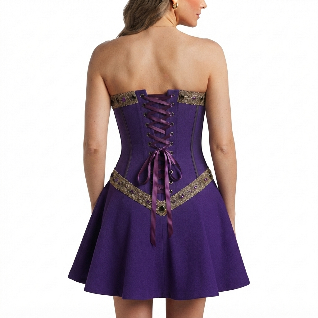 Purple Wool Medieval Style Skater Dress