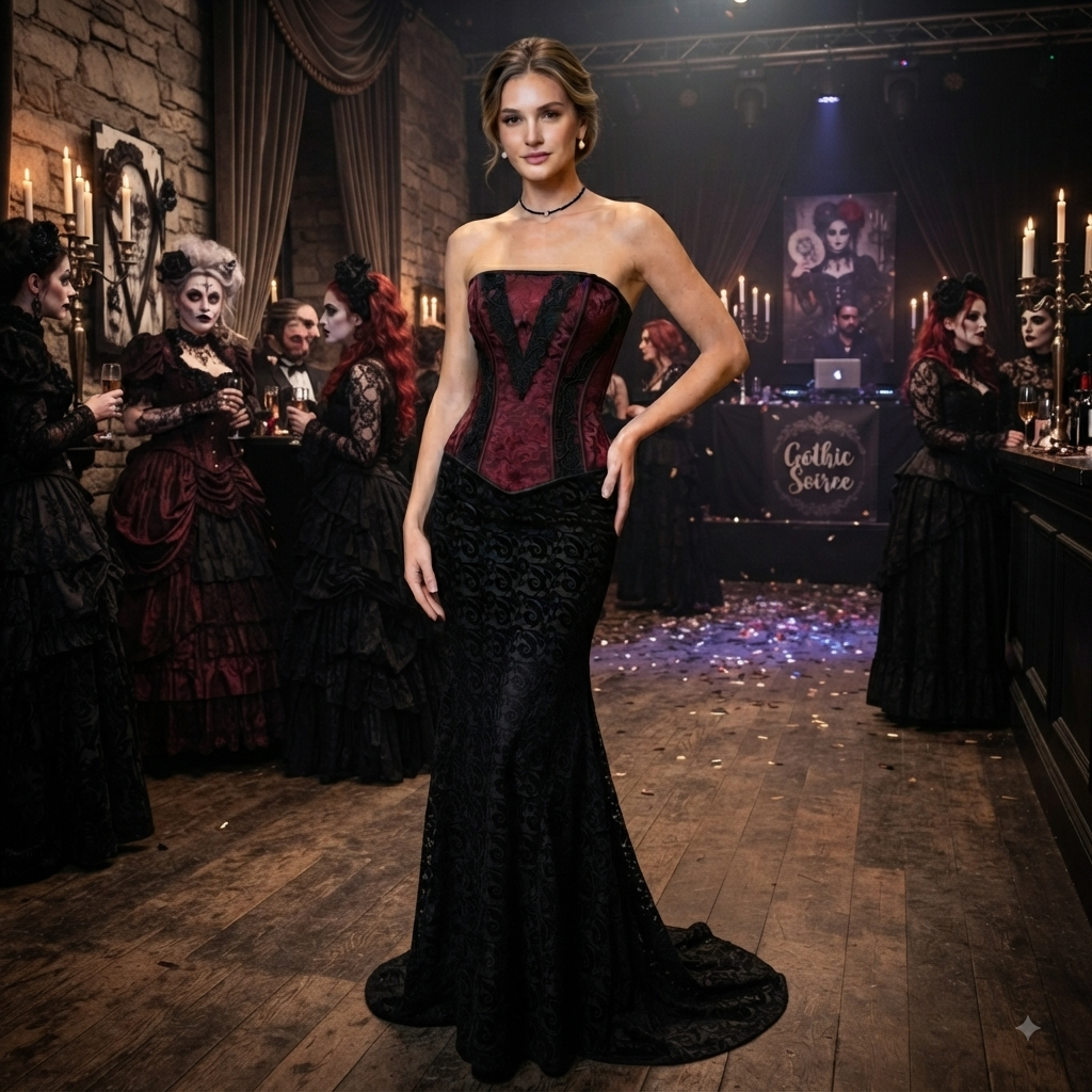 Burgundy Gothic Style Lace Corset