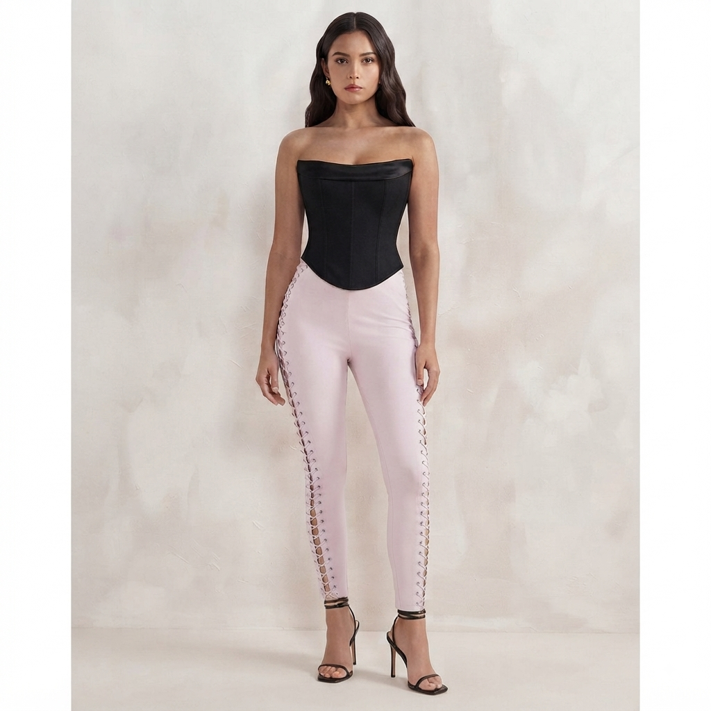 Black Cotton Canvas Bandeau Corset