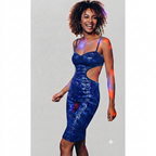 Holder Couture Cutout Waist Bodycon Blue front view