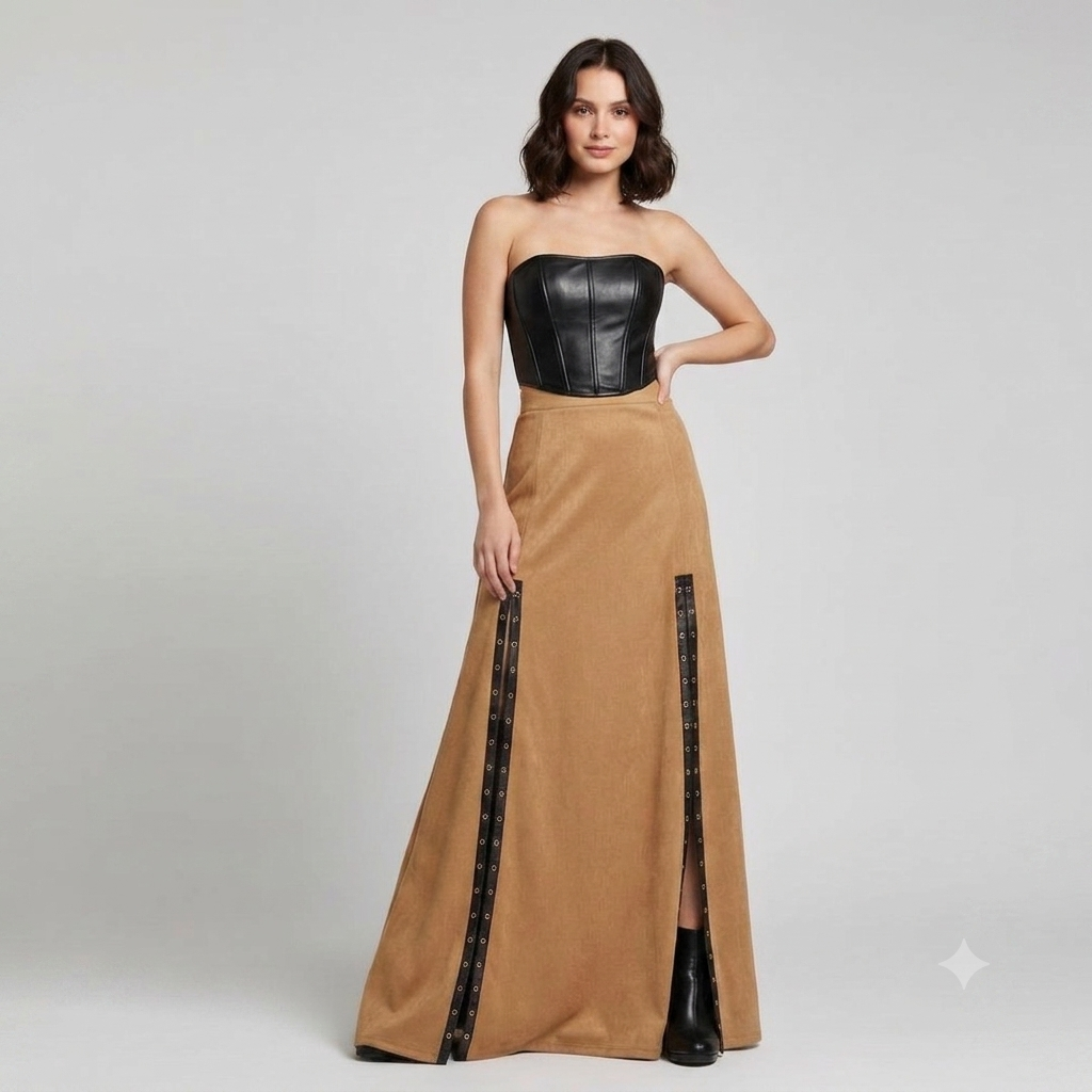 Suede Panel Skirt