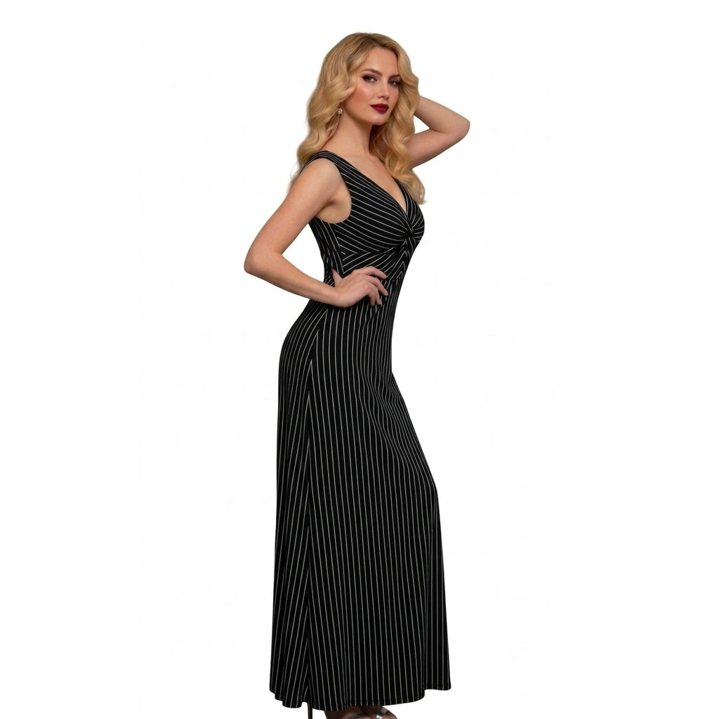 Reversible Backless Jersey Dress Black/Stripe