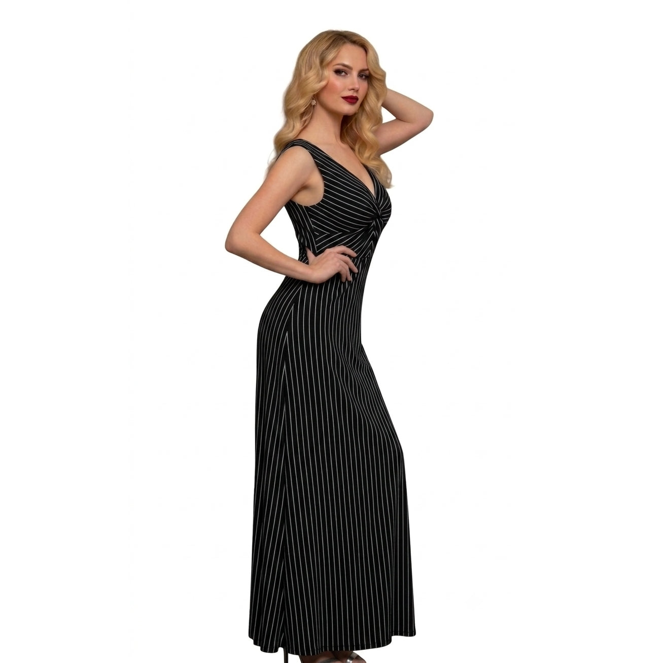 Reversible Backless Jersey Dress Black/Stripe