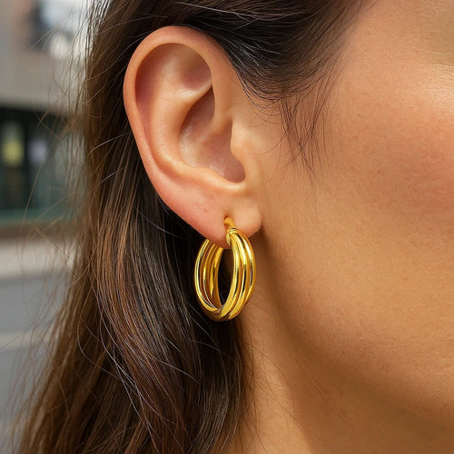 Gold Trinity Hoop Earrings 25mm