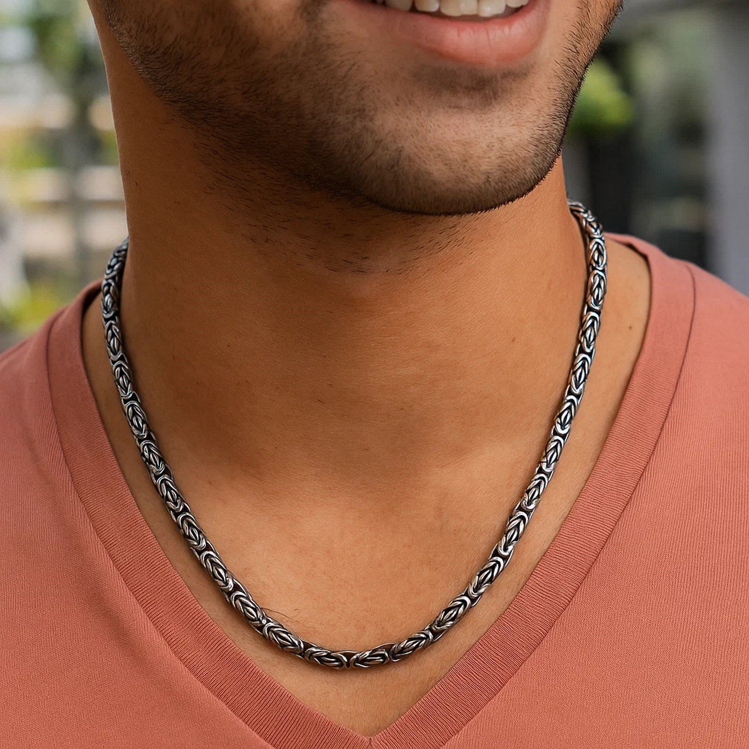 Sterling Silver Gunmetal Finish Byzantine Chain Necklace 24"