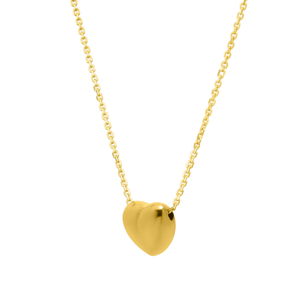 Small Puffed Heart Necklace in 14K Yellow Gold 18"