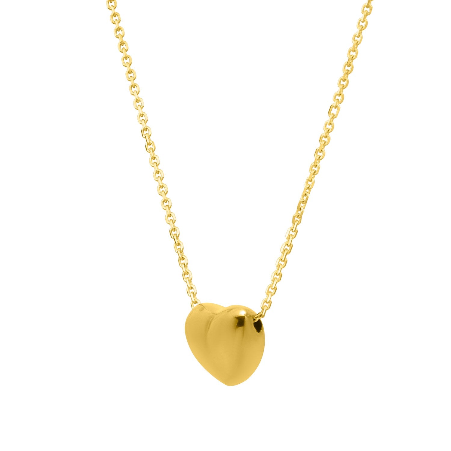 Small Puffed Heart Necklace in 14K Yellow Gold 18"