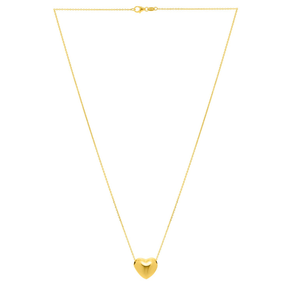 Small Puffed Heart Necklace in 14K Yellow Gold 18"