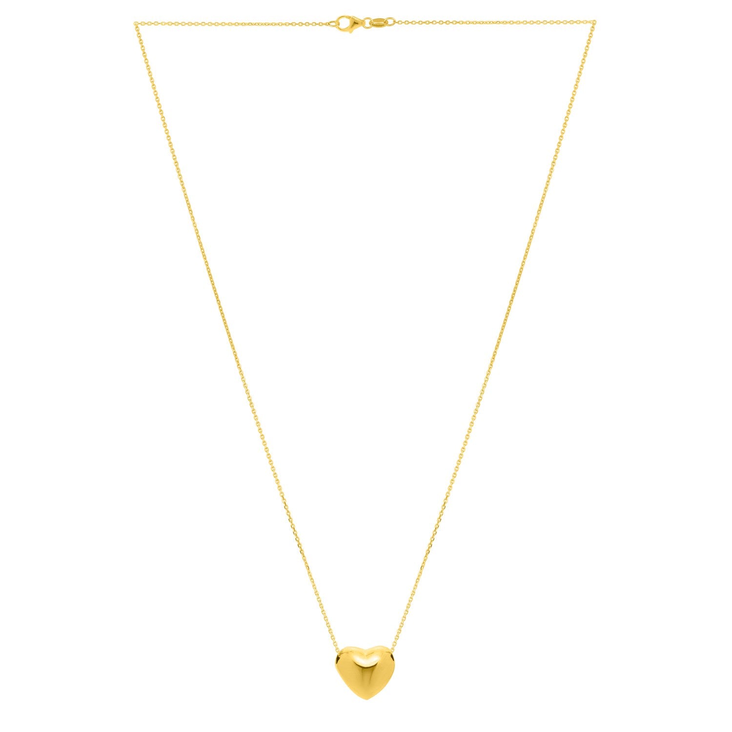 Small Puffed Heart Necklace in 14K Yellow Gold 18"