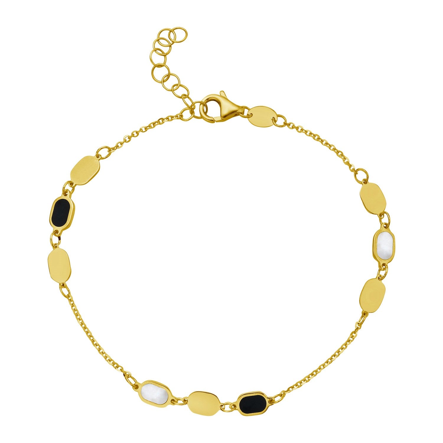 14K Yellow Gold Onyx And MOP Inlay Links Bracelet 7.5"