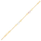 14k Tri-Color Gold Anklet with Multi Color Heart Stations 10"