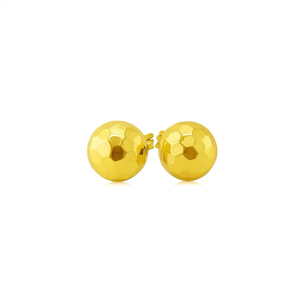 14k Yellow Gold Ball Earrings with Faceted Texture(7mm)