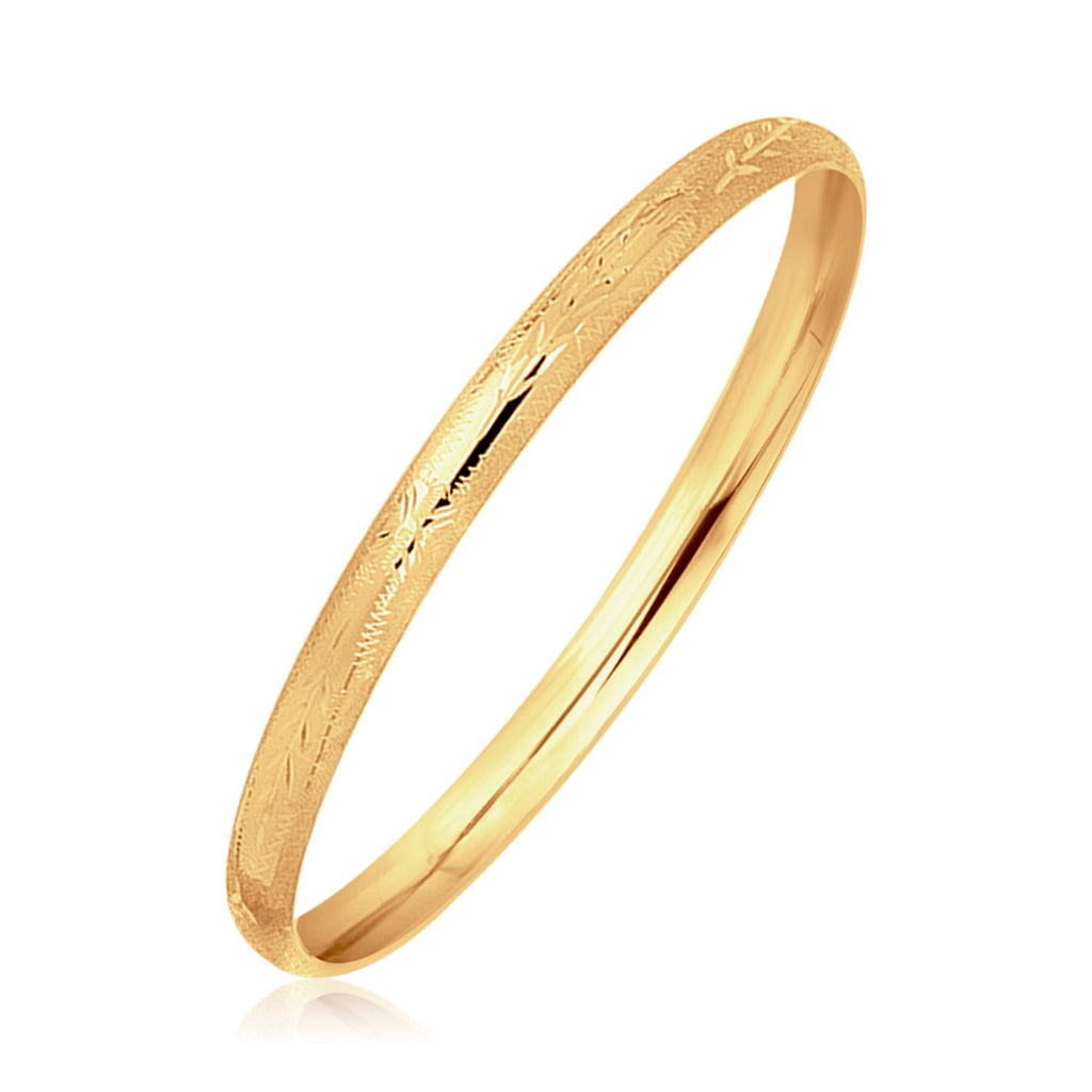 14k Yellow Gold Dome Style Childrens Bangle with Diamond Cuts (5.50 mm) 5.5"