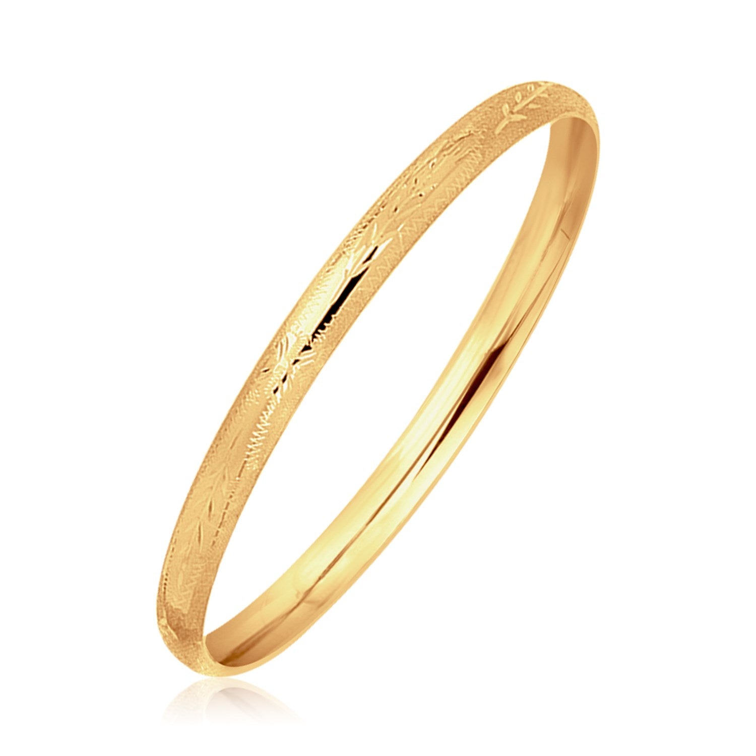 14k Yellow Gold Dome Style Childrens Bangle with Diamond Cuts (5.50 mm) 5.5"