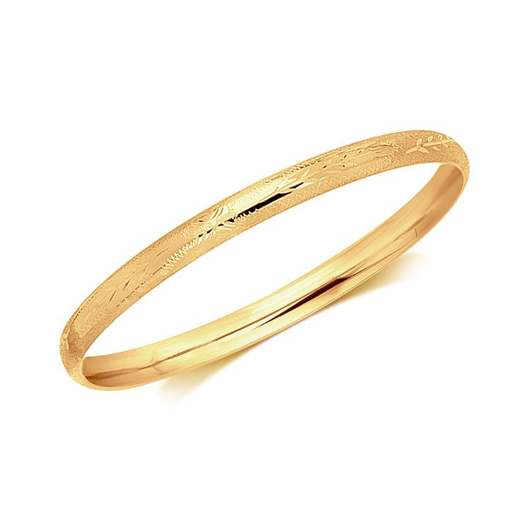 14k Yellow Gold Dome Style Childrens Bangle with Diamond Cuts (5.50 mm) 5.5"