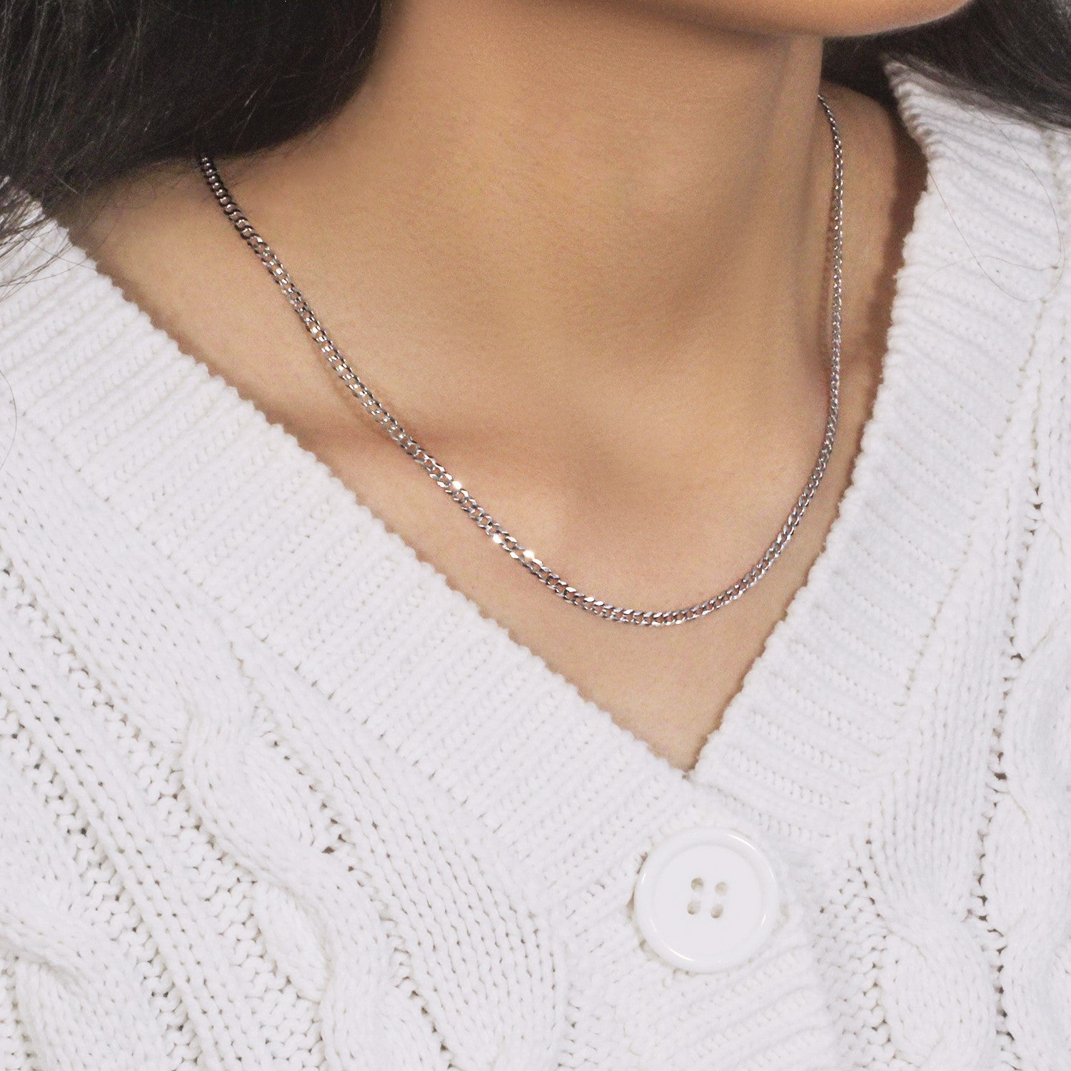 14k White Gold Solid Curb Chain (2.60 mm)