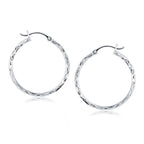 14k White Gold Diamond Cut Hoop Earrings(2x30mm)