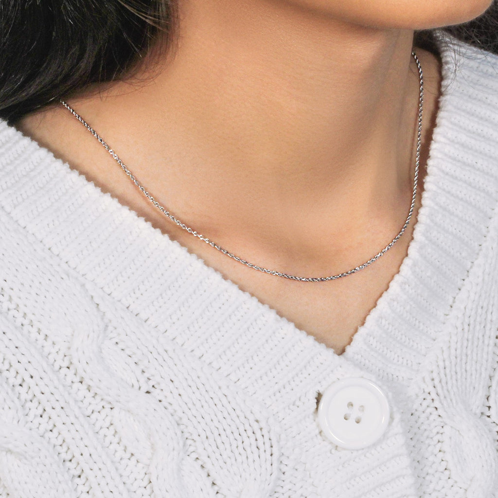 14k White Gold Solid Diamond Cut Rope Chain 1.4mm