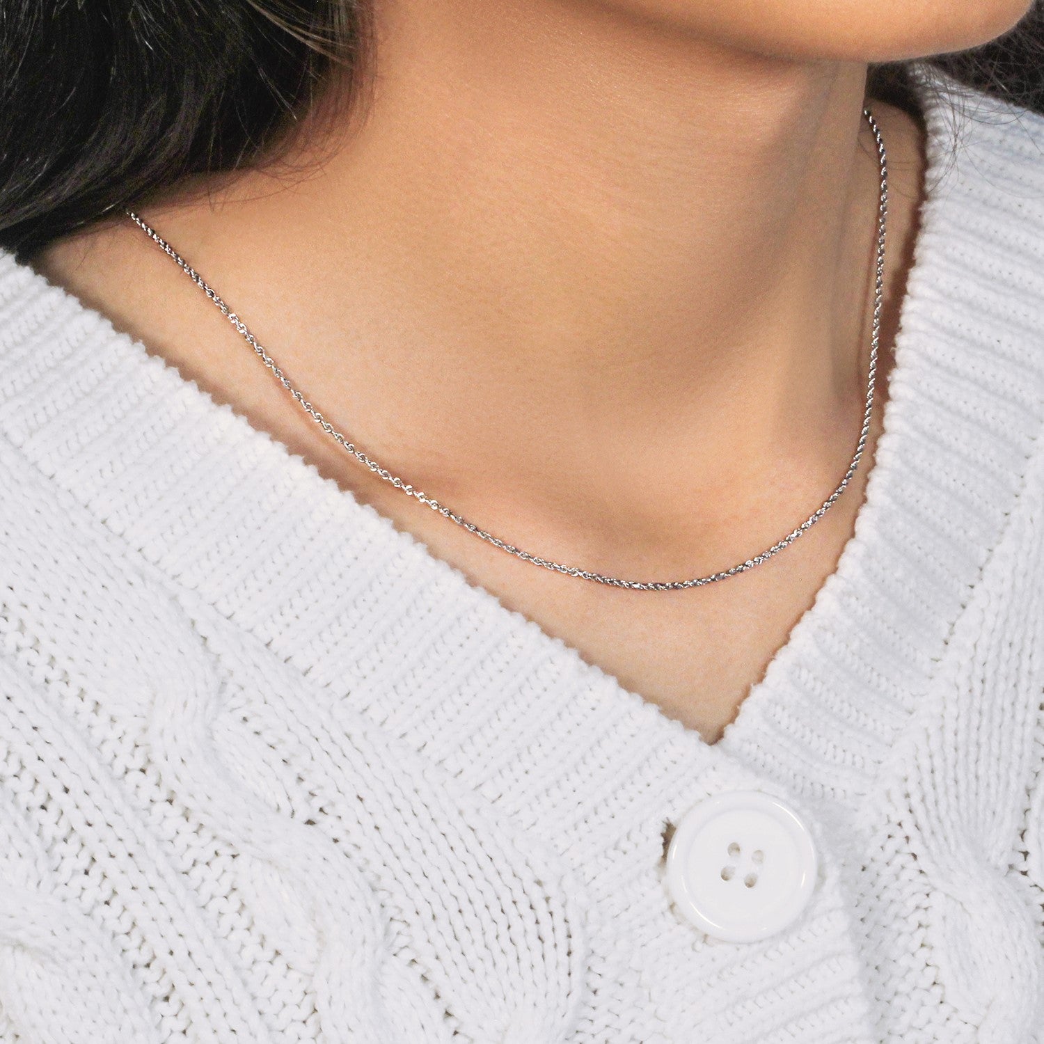 14k White Gold Solid Diamond Cut Rope Chain 1.4mm