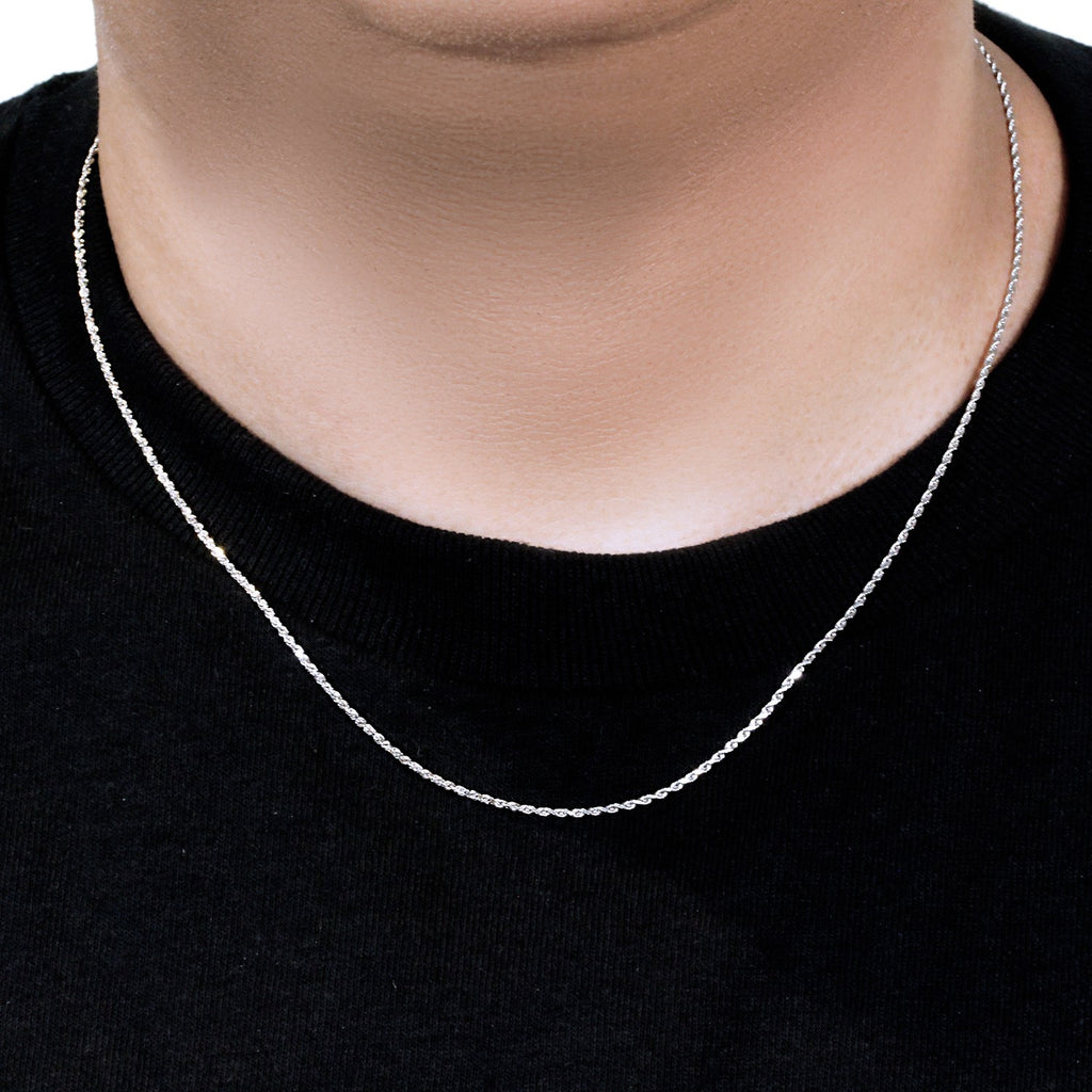14k White Gold Solid Diamond Cut Rope Chain 1.4mm