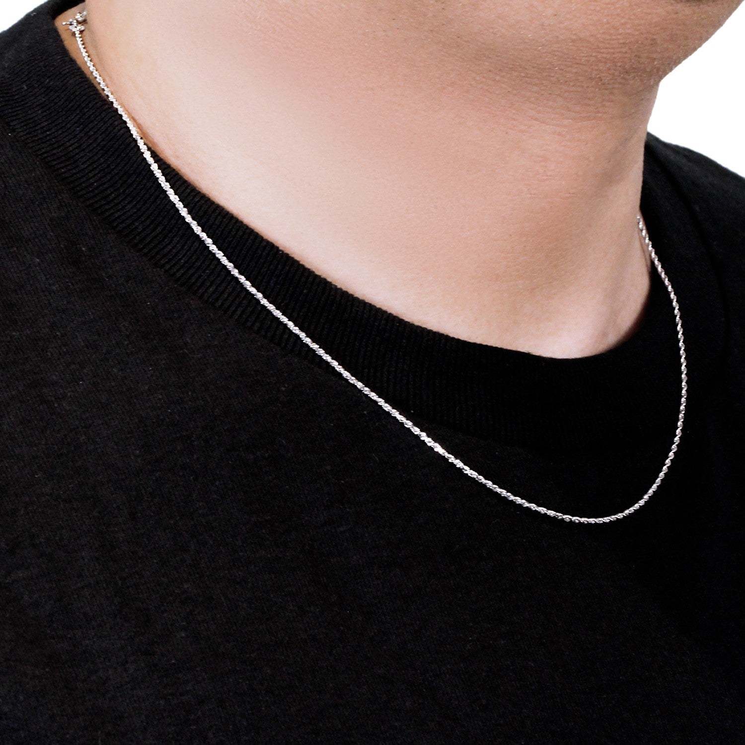14k White Gold Solid Diamond Cut Rope Chain 1.4mm