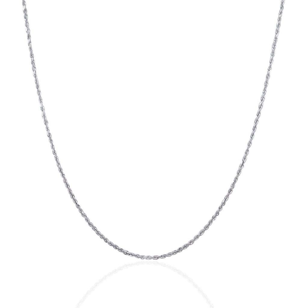 14k White Gold Solid Diamond Cut Rope Chain 1.4mm