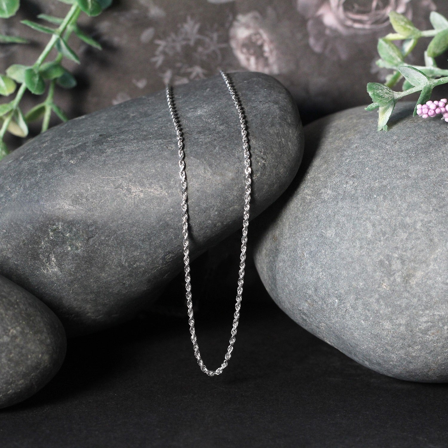 14k White Gold Solid Diamond Cut Rope Chain 1.4mm