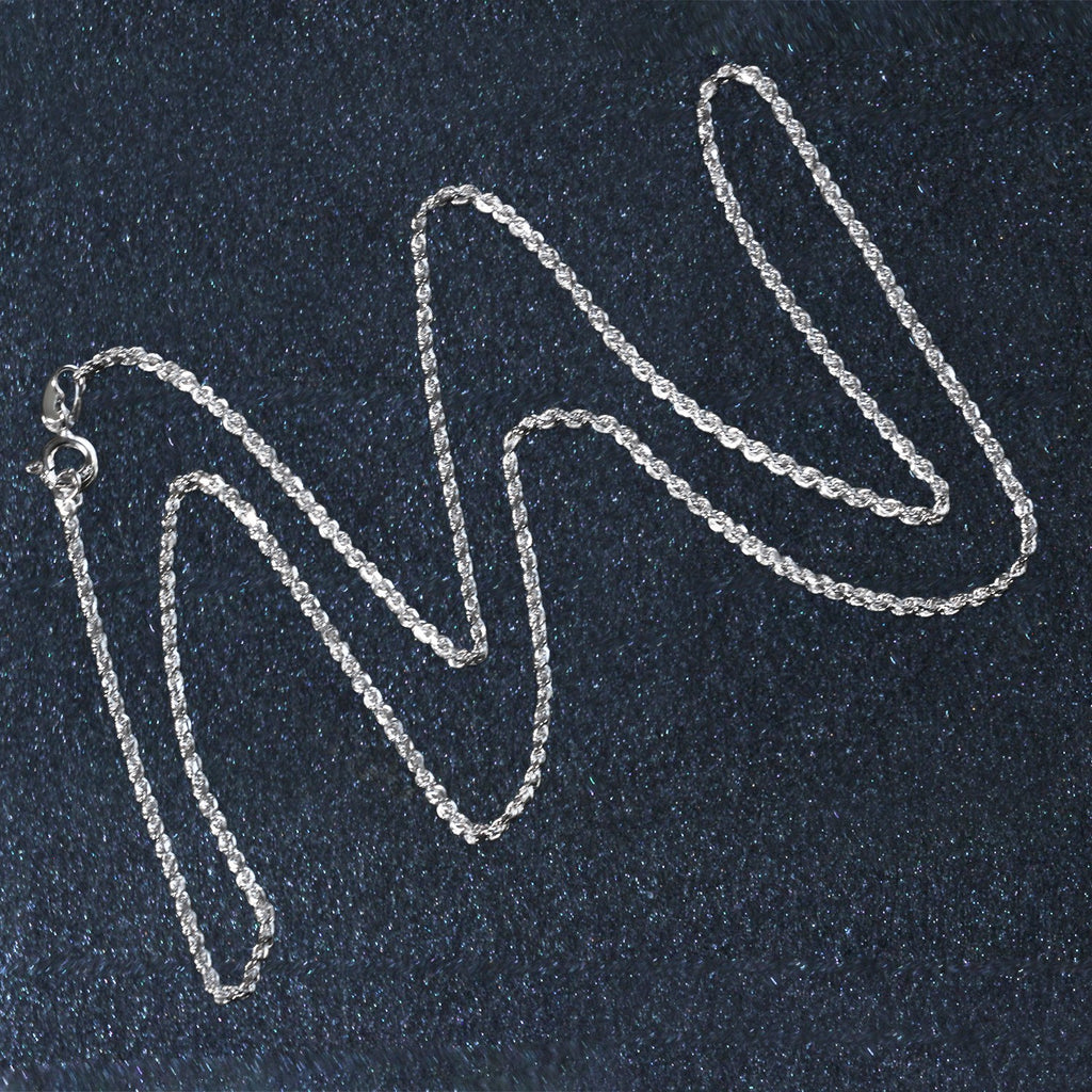14k White Gold Solid Diamond Cut Rope Chain 1.4mm
