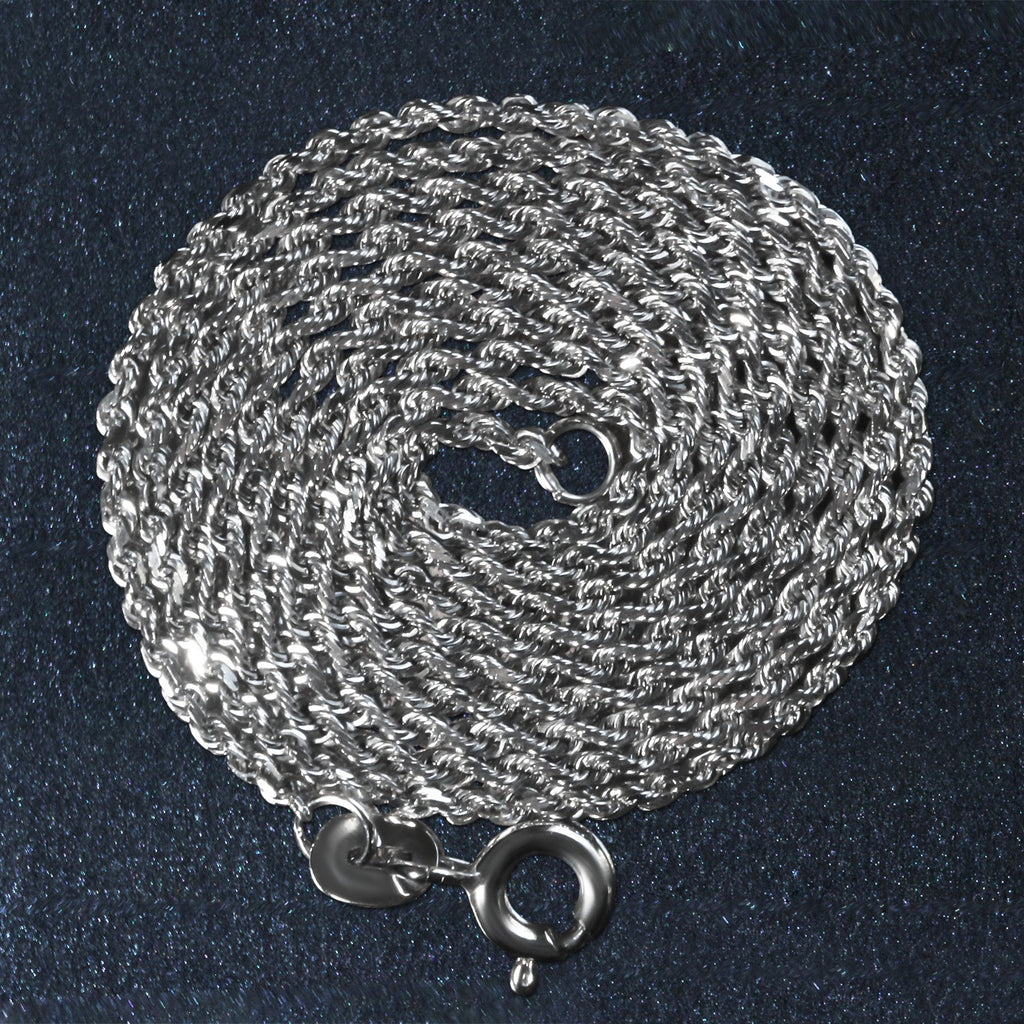 14k White Gold Solid Diamond Cut Rope Chain 1.4mm