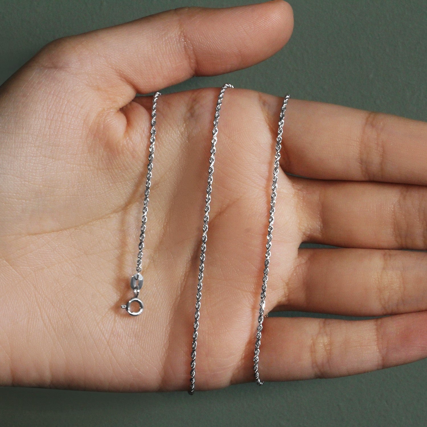 14k White Gold Solid Diamond Cut Rope Chain 1.4mm