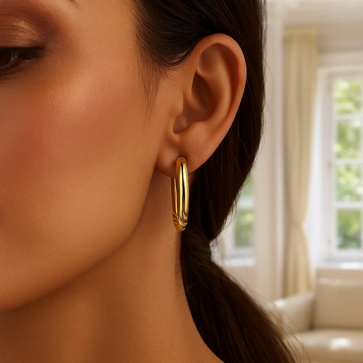 14K Yellow Gold Twisted Large Hoop Earrings